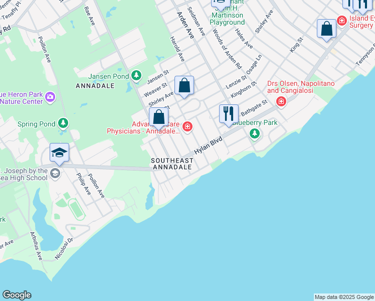 map of restaurants, bars, coffee shops, grocery stores, and more near 4771 Hylan Boulevard in Staten Island
