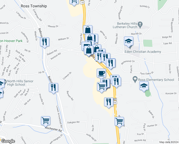 map of restaurants, bars, coffee shops, grocery stores, and more near 4859 McKnight Rd in Pittsburgh
