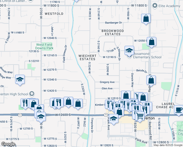 map of restaurants, bars, coffee shops, grocery stores, and more near 12321 South 2240 West in Riverton