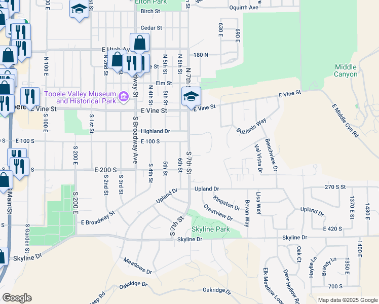 map of restaurants, bars, coffee shops, grocery stores, and more near 135 South 7th Street in Tooele