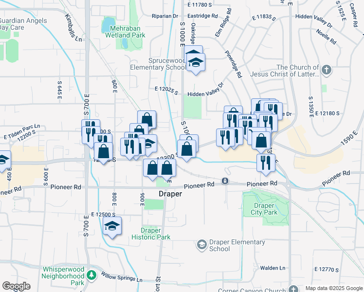 map of restaurants, bars, coffee shops, grocery stores, and more near 12226 S 1000 E in Draper