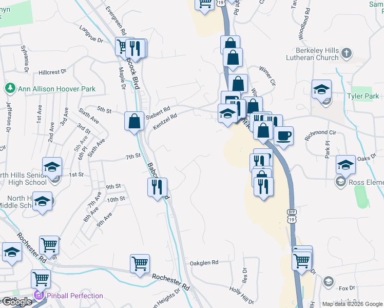 map of restaurants, bars, coffee shops, grocery stores, and more near 111 Penbryn Road in Pittsburgh
