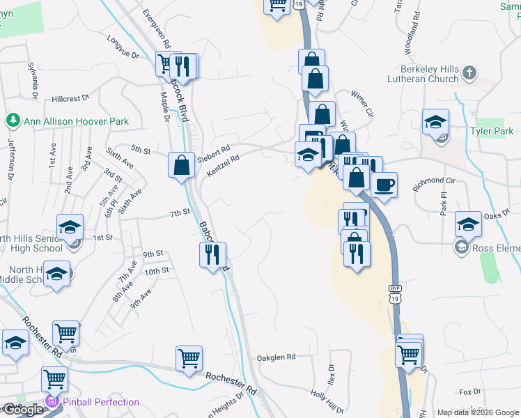 map of restaurants, bars, coffee shops, grocery stores, and more near 111 Penbryn Road in Pittsburgh