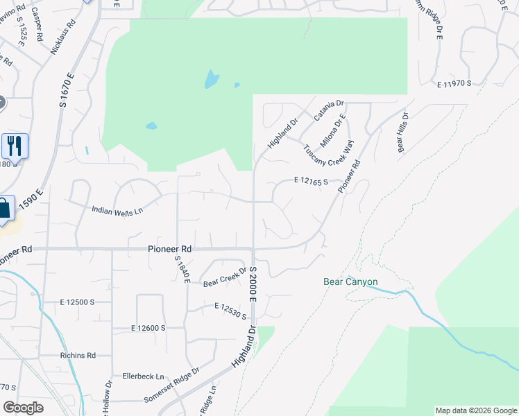map of restaurants, bars, coffee shops, grocery stores, and more near 2013 Graystone Lane in Draper