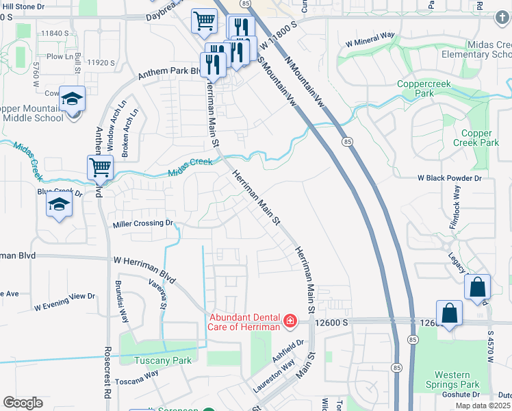 map of restaurants, bars, coffee shops, grocery stores, and more near 5176 Aria Court in Herriman