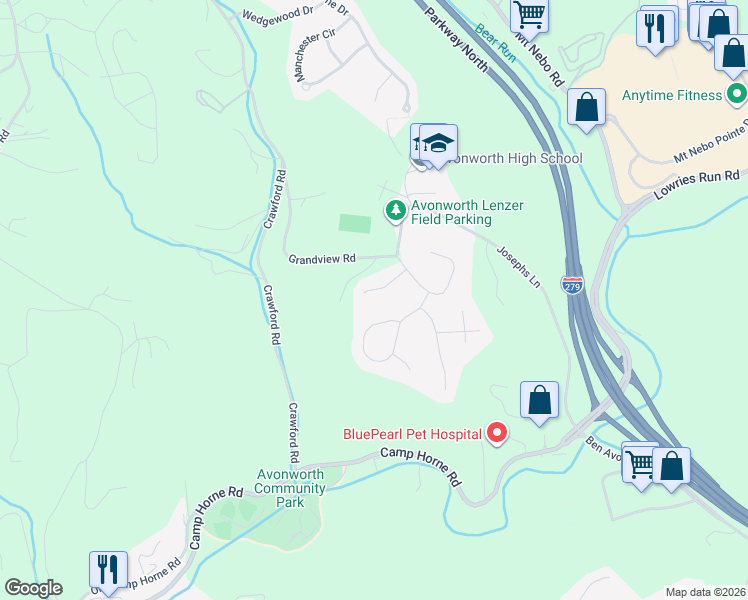 map of restaurants, bars, coffee shops, grocery stores, and more near 110 Renee Court in Pittsburgh