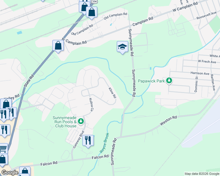 map of restaurants, bars, coffee shops, grocery stores, and more near 61 Kline Road in Hillsborough Township