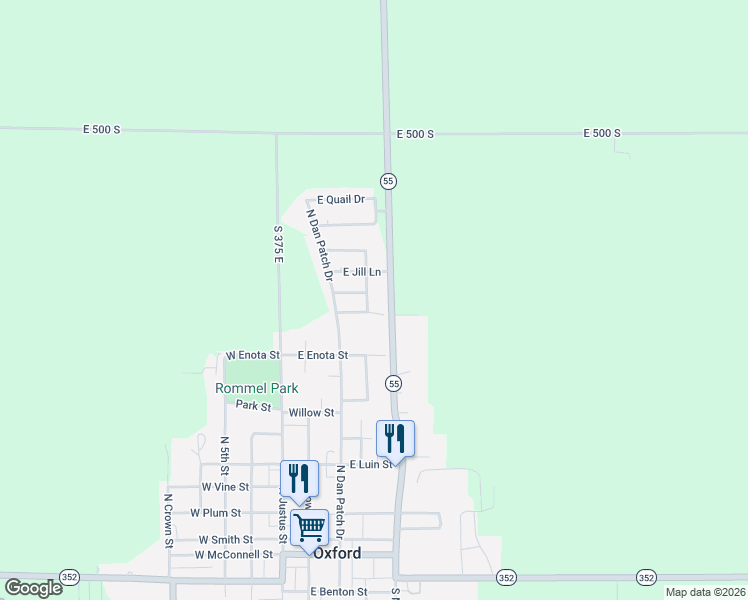map of restaurants, bars, coffee shops, grocery stores, and more near 1004 North Michigan Street in Oxford