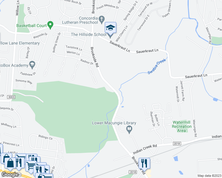 map of restaurants, bars, coffee shops, grocery stores, and more near 3134 North Brookside Road in Macungie