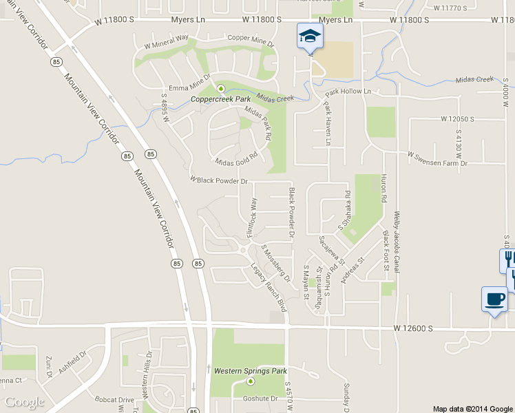 map of restaurants, bars, coffee shops, grocery stores, and more near 4652 West Pistol Lane in Herriman