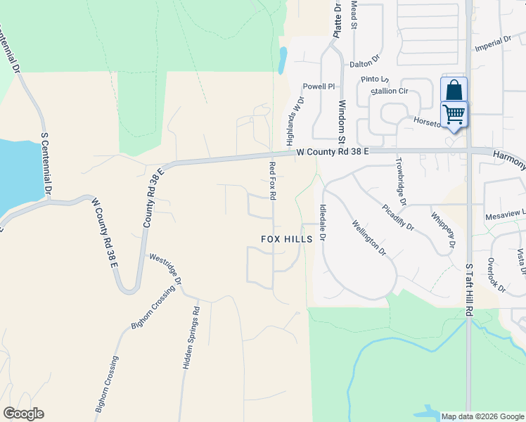 map of restaurants, bars, coffee shops, grocery stores, and more near 2709 Wild Rose Way in Fort Collins