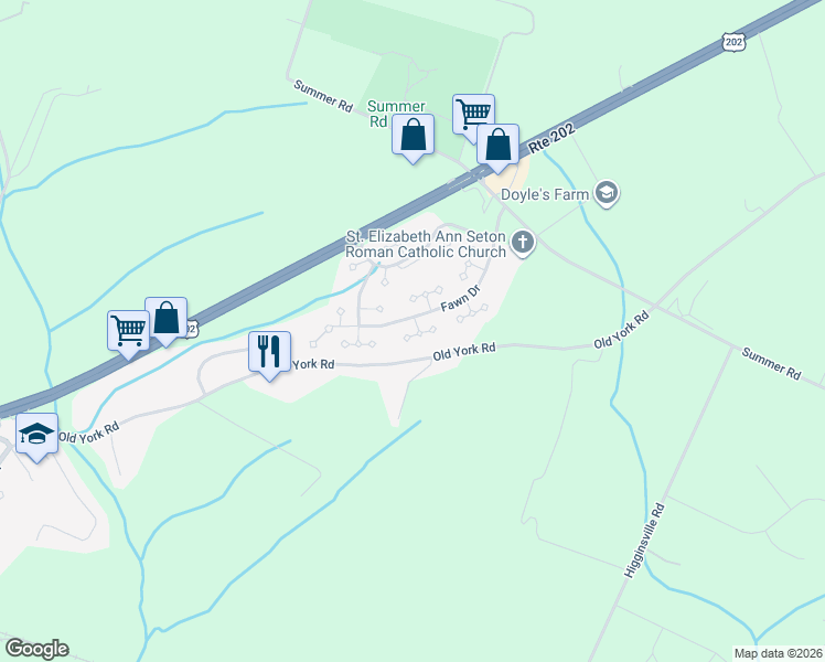 map of restaurants, bars, coffee shops, grocery stores, and more near 257 Kingbird Court in Readington Township