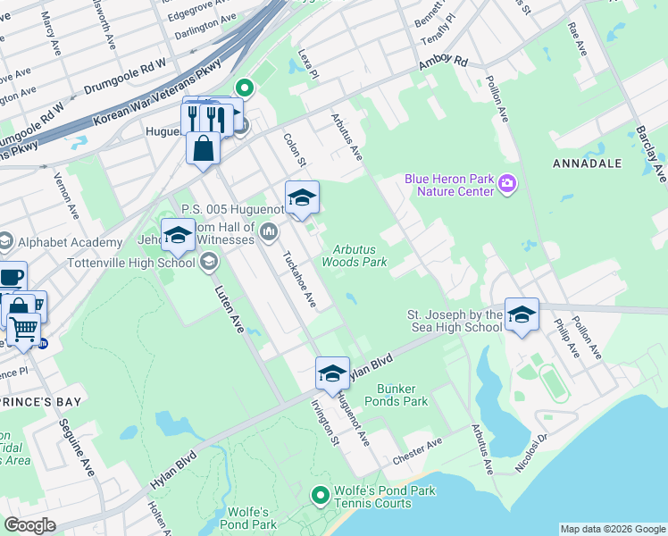 map of restaurants, bars, coffee shops, grocery stores, and more near 194 Stecher Street in Staten Island