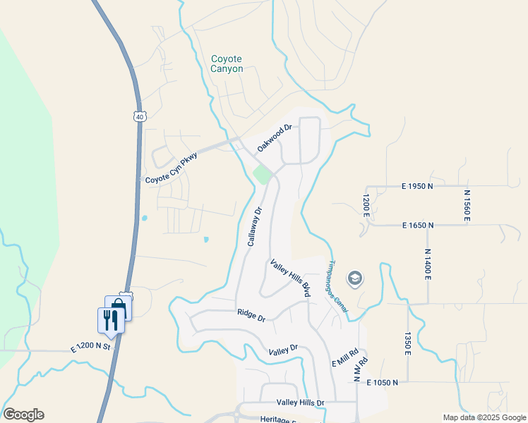 map of restaurants, bars, coffee shops, grocery stores, and more near 1717 Callaway Drive in Heber City