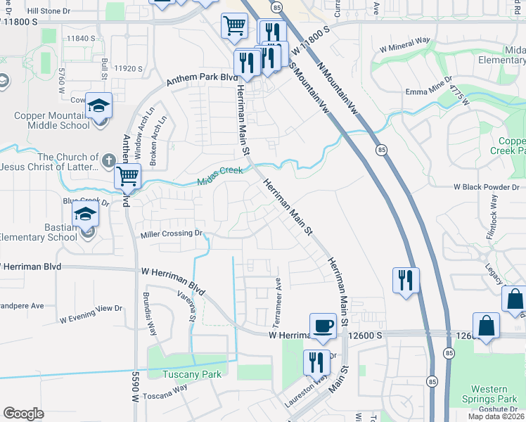 map of restaurants, bars, coffee shops, grocery stores, and more near 12253 South Dale Mabry Lane in Herriman