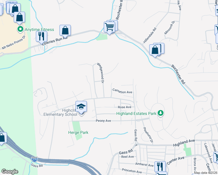 map of restaurants, bars, coffee shops, grocery stores, and more near 109 Ivy Road in Pittsburgh