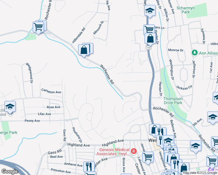 map of restaurants, bars, coffee shops, grocery stores, and more near 271 Rochester Road in Pittsburgh