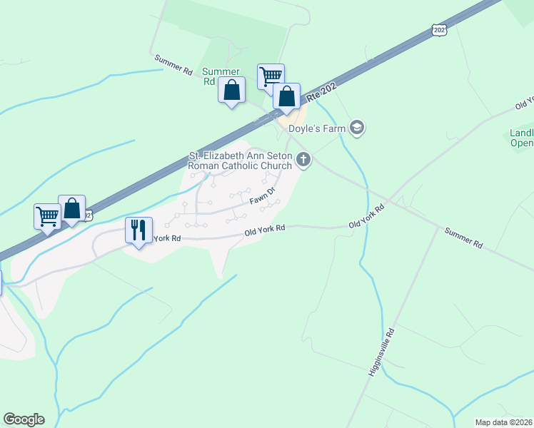 map of restaurants, bars, coffee shops, grocery stores, and more near 172 Milkweed Court in Hunterdon County