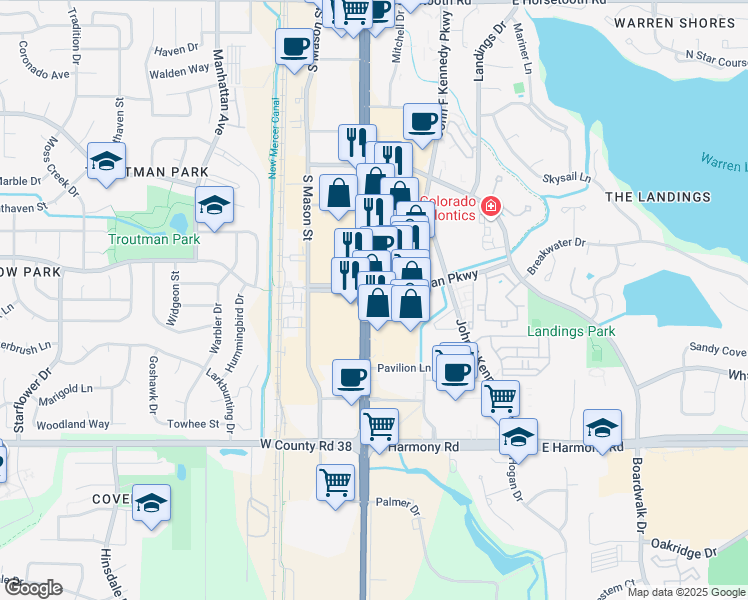 map of restaurants, bars, coffee shops, grocery stores, and more near 4300 South College Avenue in Fort Collins