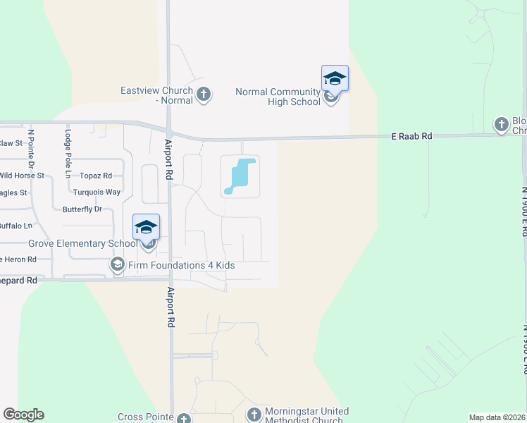 map of restaurants, bars, coffee shops, grocery stores, and more near 3638 Napa Lane in Normal