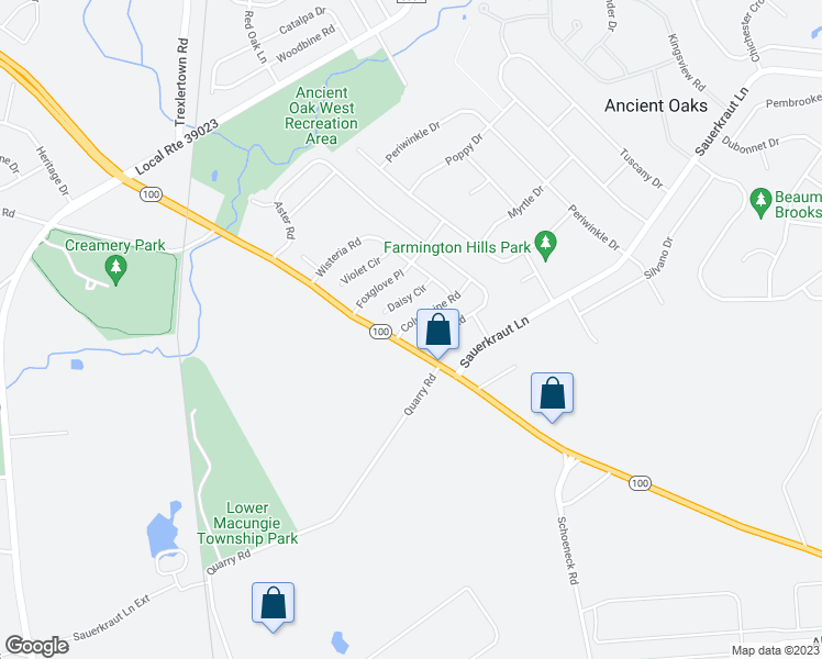 map of restaurants, bars, coffee shops, grocery stores, and more near 7536 Daisy Circle in Macungie
