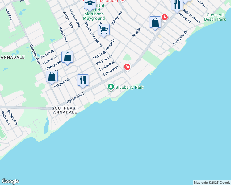 map of restaurants, bars, coffee shops, grocery stores, and more near 19 Blueberry Lane in Staten Island