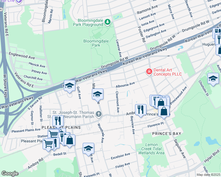 map of restaurants, bars, coffee shops, grocery stores, and more near 481 Albourne Avenue in Staten Island