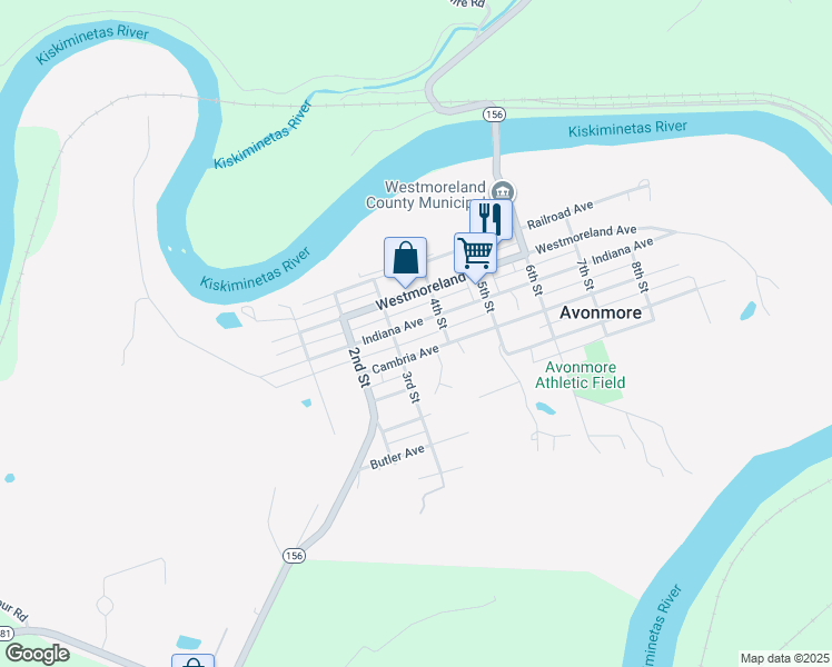 map of restaurants, bars, coffee shops, grocery stores, and more near 310 Indiana Avenue in Avonmore