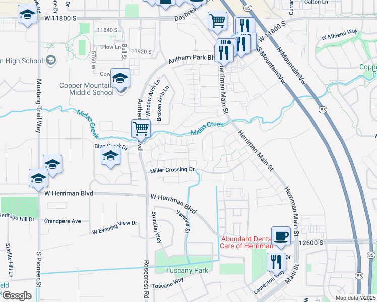 map of restaurants, bars, coffee shops, grocery stores, and more near 12256 South Croyden Lane in Herriman