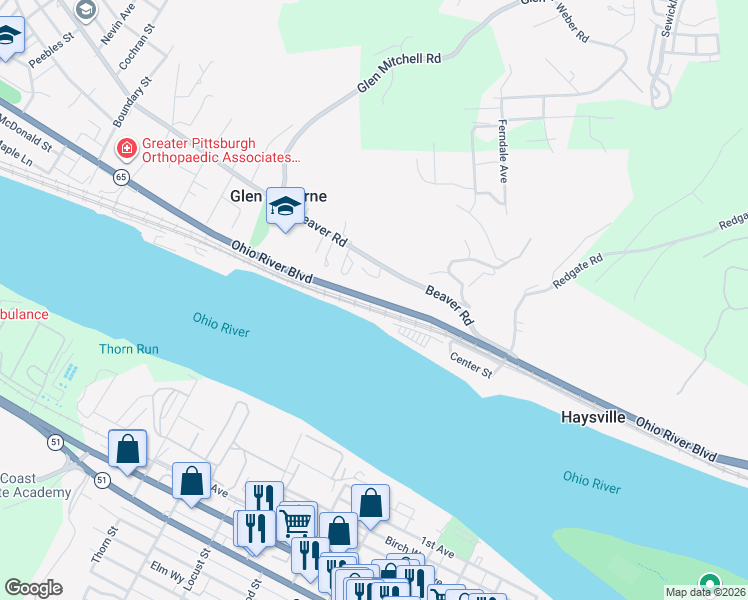map of restaurants, bars, coffee shops, grocery stores, and more near 65th Infantry Division Memorial Highway in Sewickley