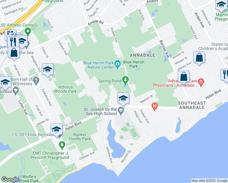 map of restaurants, bars, coffee shops, grocery stores, and more near 420 Jansen Street in Staten Island