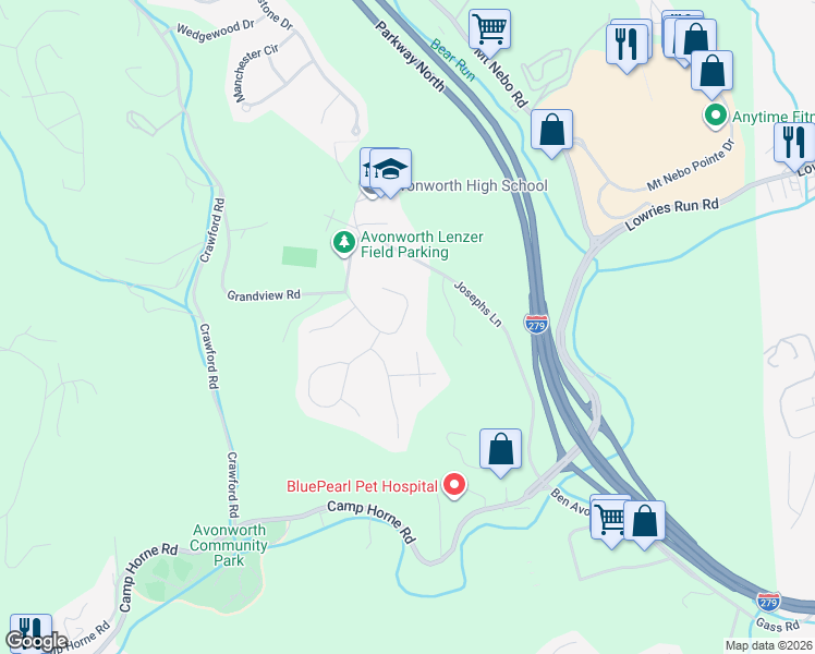 map of restaurants, bars, coffee shops, grocery stores, and more near 124 Rebecca Drive in Pittsburgh