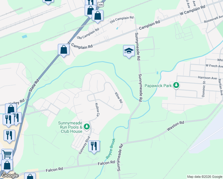 map of restaurants, bars, coffee shops, grocery stores, and more near 61 Kline Road in Hillsborough Township