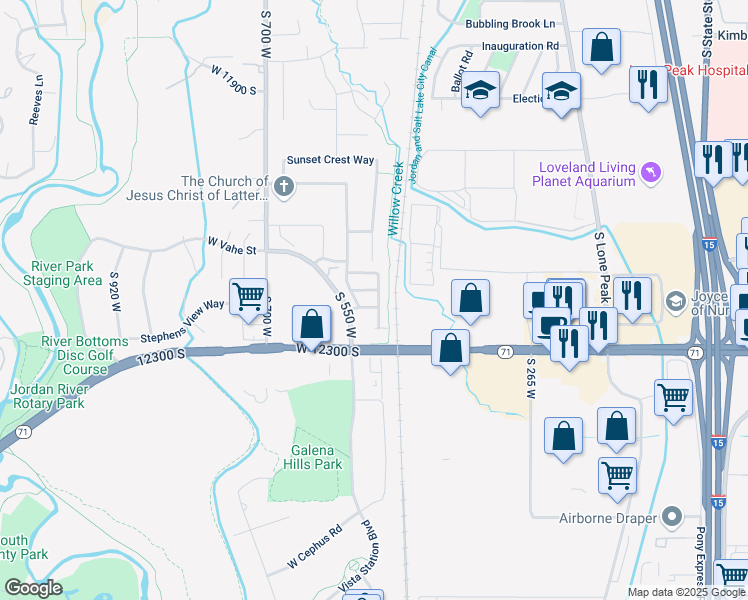 map of restaurants, bars, coffee shops, grocery stores, and more near 509 West Sunland Drive in Draper