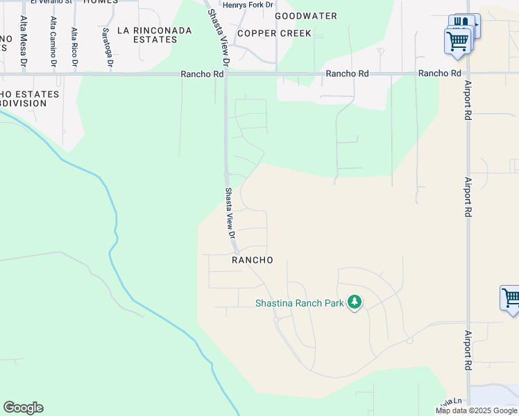 map of restaurants, bars, coffee shops, grocery stores, and more near 2873 Rancho Road in Redding