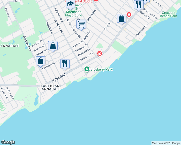 map of restaurants, bars, coffee shops, grocery stores, and more near 19 Blueberry Lane in Staten Island