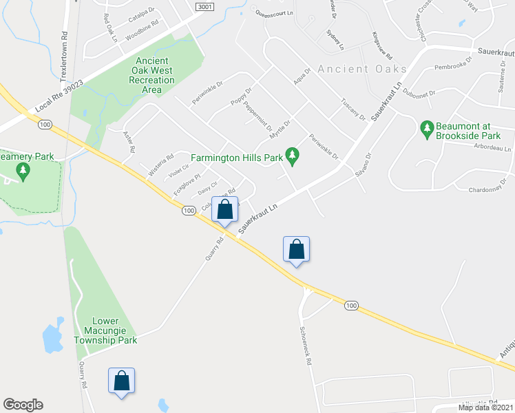 map of restaurants, bars, coffee shops, grocery stores, and more near 7340- Sauerkraut Lane in Macungie