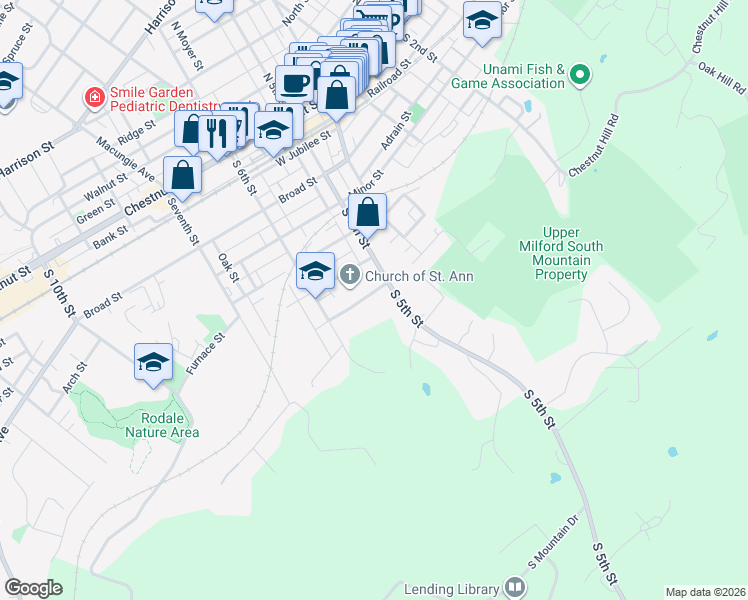 map of restaurants, bars, coffee shops, grocery stores, and more near 536 Fairview Street in Emmaus
