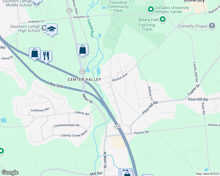 map of restaurants, bars, coffee shops, grocery stores, and more near 6328 New Street in Lehigh County