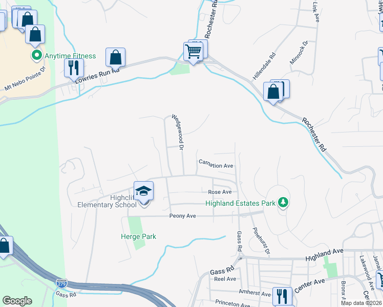 map of restaurants, bars, coffee shops, grocery stores, and more near 109 Ivy Rd in Pittsburgh