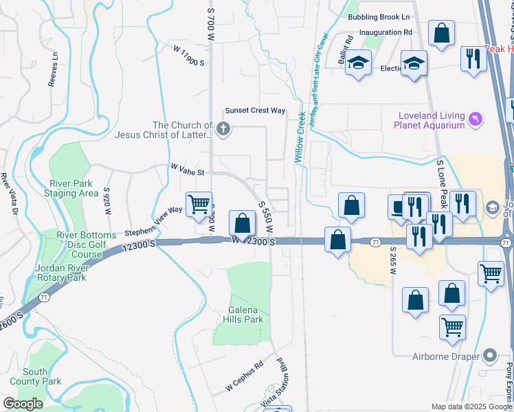 map of restaurants, bars, coffee shops, grocery stores, and more near 578 W 12300 S in Draper