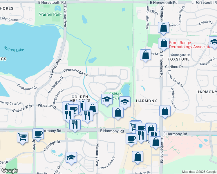 map of restaurants, bars, coffee shops, grocery stores, and more near 4261 Mcmurry Avenue in Fort Collins