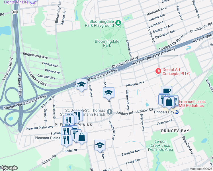 map of restaurants, bars, coffee shops, grocery stores, and more near 4 Depew Place in Staten Island