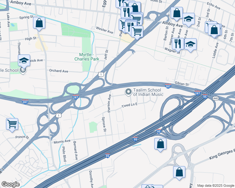 map of restaurants, bars, coffee shops, grocery stores, and more near 2 Heman Street in Edison