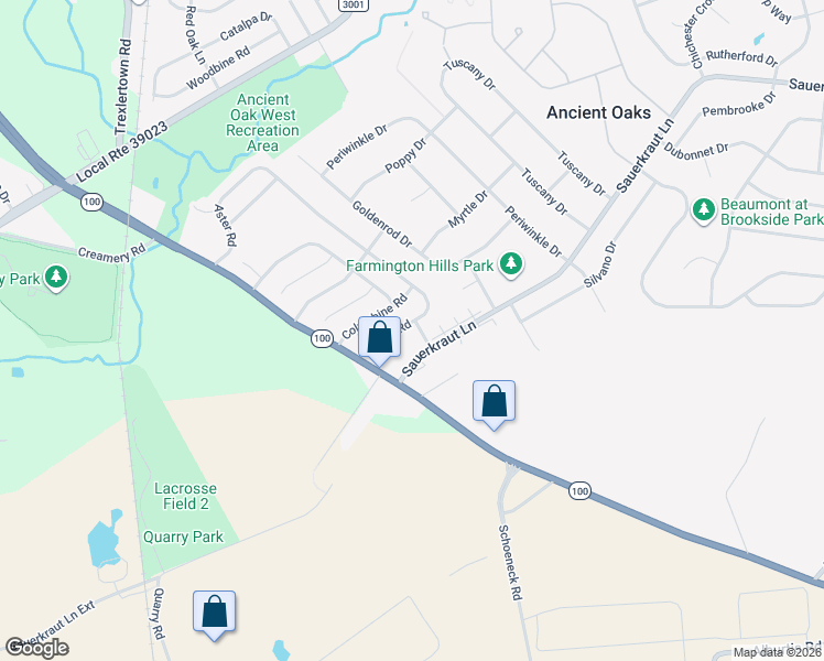 map of restaurants, bars, coffee shops, grocery stores, and more near 2225 Aster Road in Macungie