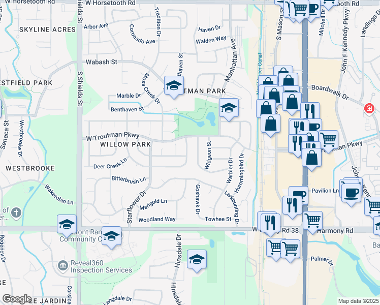 map of restaurants, bars, coffee shops, grocery stores, and more near 4230 Table Mountain Place in Fort Collins