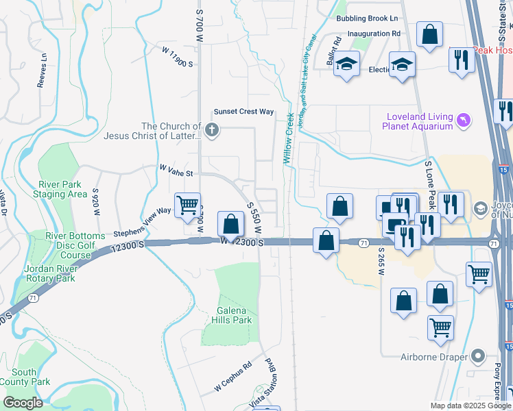 map of restaurants, bars, coffee shops, grocery stores, and more near 578 West 12300 South in Draper
