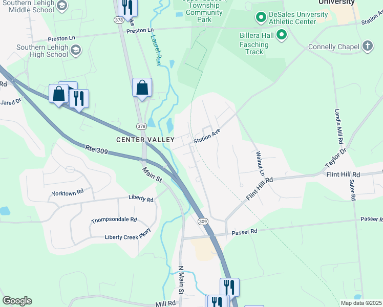 map of restaurants, bars, coffee shops, grocery stores, and more near 6328 New Street in Lehigh County