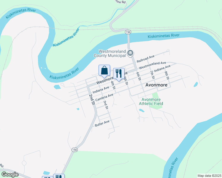 map of restaurants, bars, coffee shops, grocery stores, and more near 310 Indiana Avenue in Avonmore