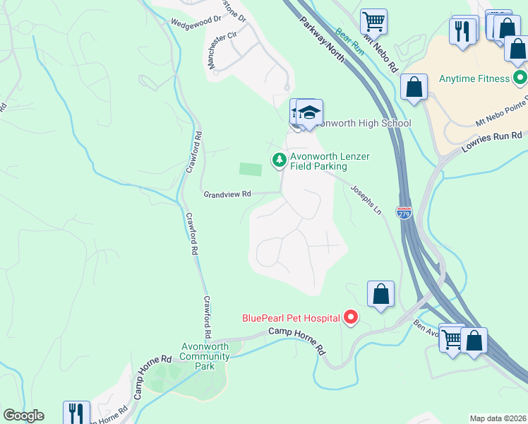 map of restaurants, bars, coffee shops, grocery stores, and more near 110 Renee Court in Pittsburgh